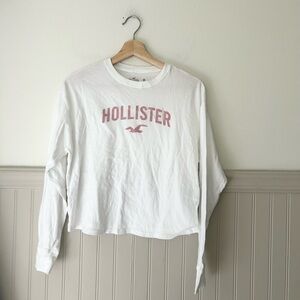 Hollister XS White Long Sleeve Sleep Shirt Pink Logo Graphic Cozy